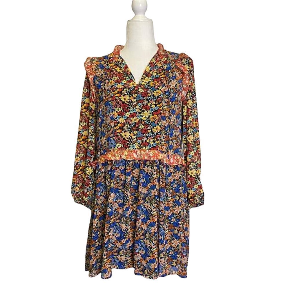 code x Mode Mixed Floral Boho Long Sleeve Flowy Dress Size XS